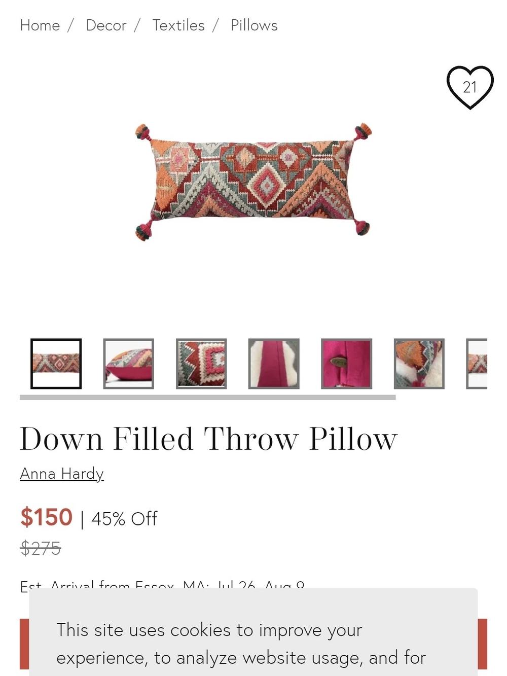 Large Boho Geometric Kilim Pillow with Pom Tassels - Orange & Pink